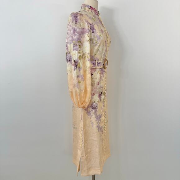 ZIMMERMANN Lyrical Buttoned Midi Dress Floral Print Linen 0 (US 4) NWT - Picture 8 of 16